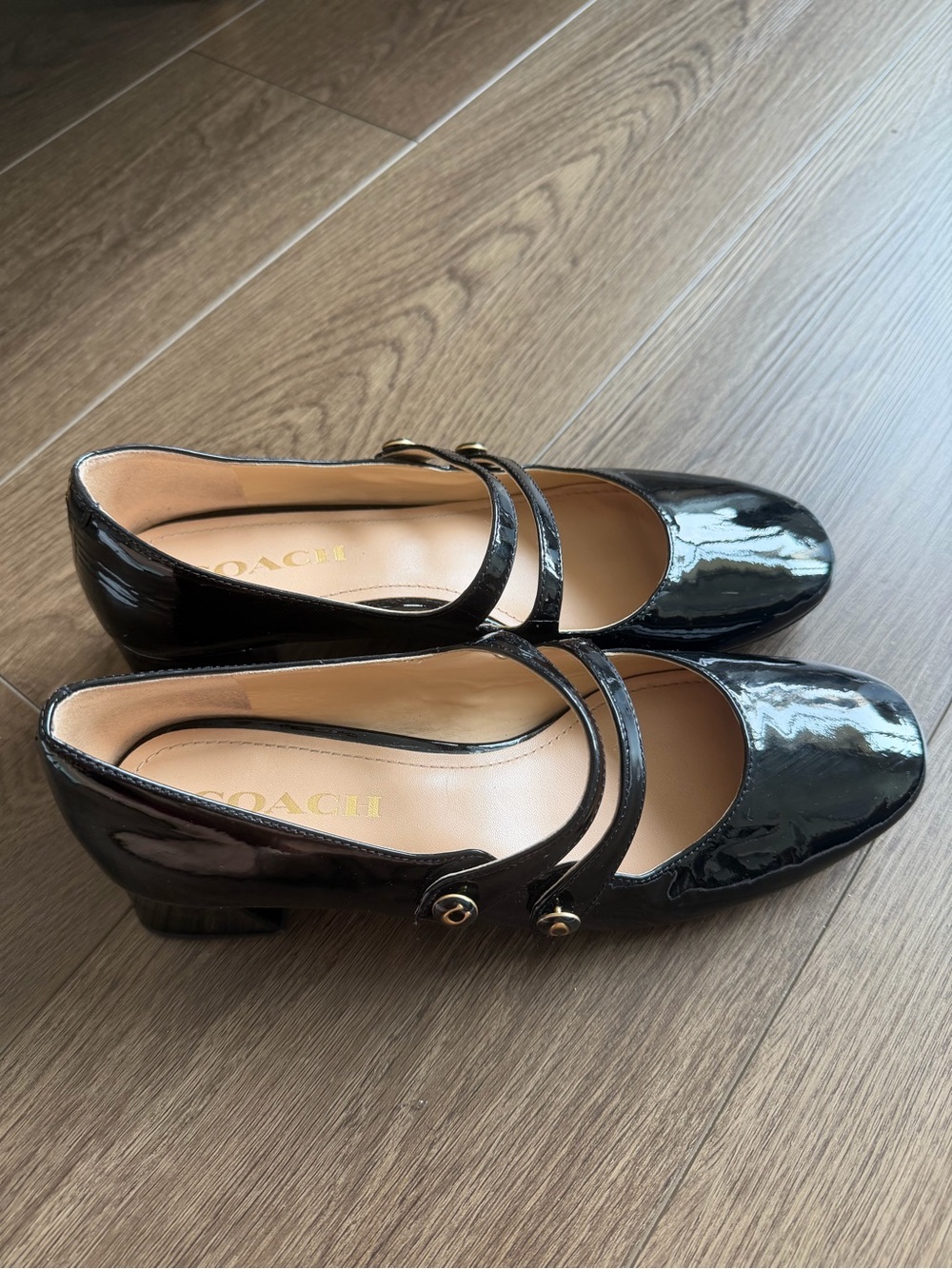 Coach Black Patent Leather Dual-Strap Mary Jane Flats